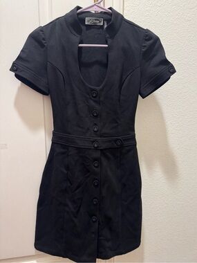 Guess Black Short-Sleeve Button-Front Mini Dress